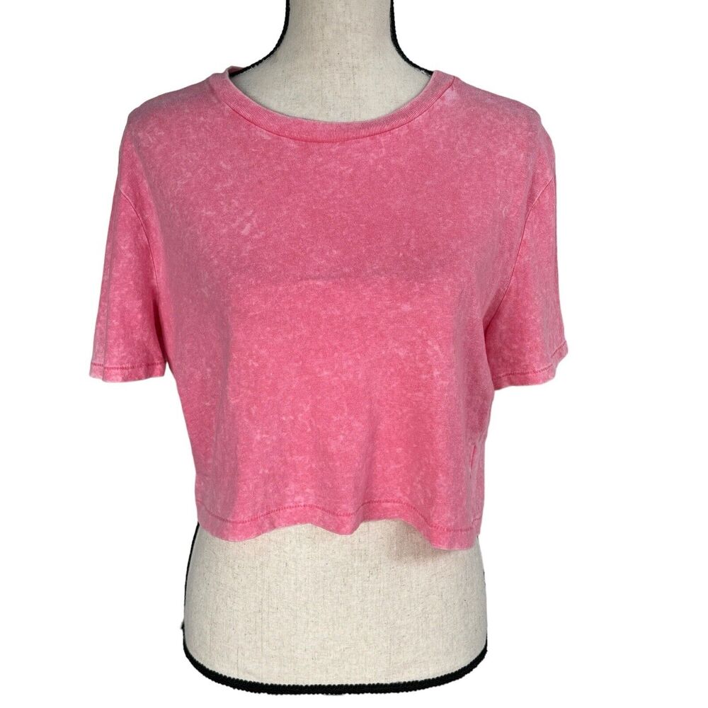 Aero JRS Small 80's Boxy Cropped Tee T-Shirt Top Short Sleeve Stretch Pink